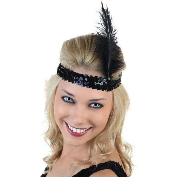 20pcs 1920s Flapper Headbands Black Sequins Vintage Gatsby Costume Accessory main image 3